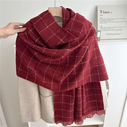 Plaid Fringe Warm Scarf