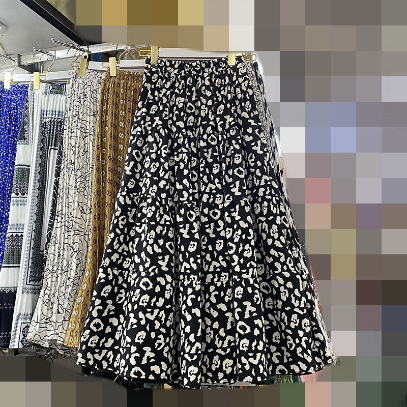 High Waist Leopard Print A-Line Skirt