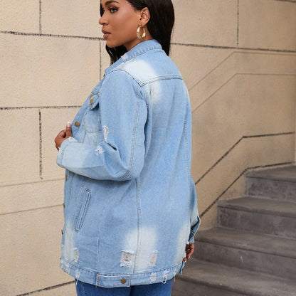 Long Denim Coat Cotton Classic Lapel Outerwear