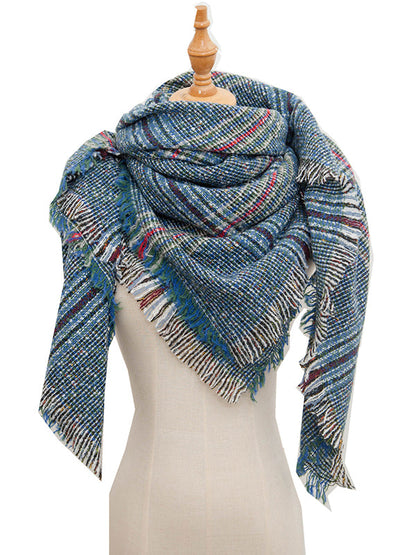 Triangle Fringed Keep Warm Plaid Shawl&Scarf