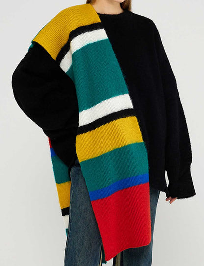 Winter Rainbow Faux Cashmere Knitted Striped Scarf