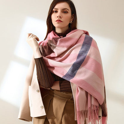 Plaid Print Tassled Imitated Cashmere Warm Shawl Scarf