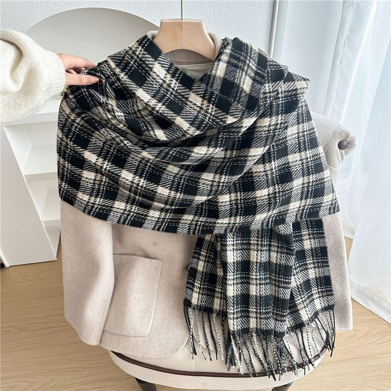 Color Block Plaid Fringe Scarf