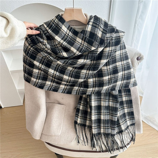 Color Block Plaid Fringe Scarf