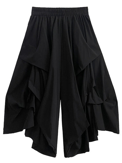 Fashion Irregularity Wide Leg Solid Color Elastic Waist Cropped Pants