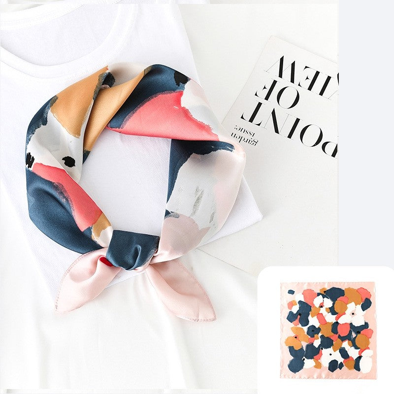 Elegant Printed Square Silk Imitation Scarf