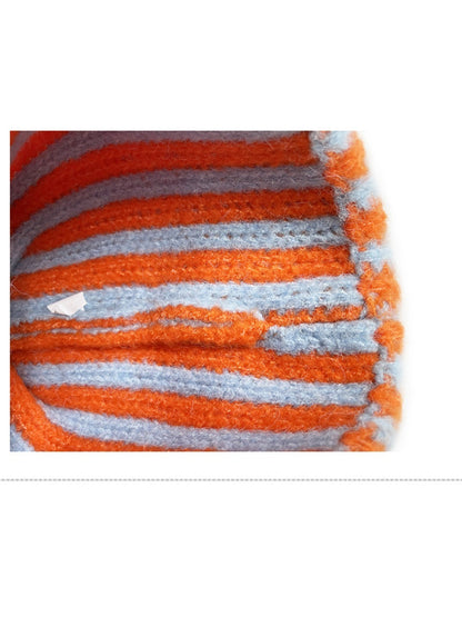 Haila - Color-block Striped Cuffed Knitted Beanie - Warm &amp; Stylish