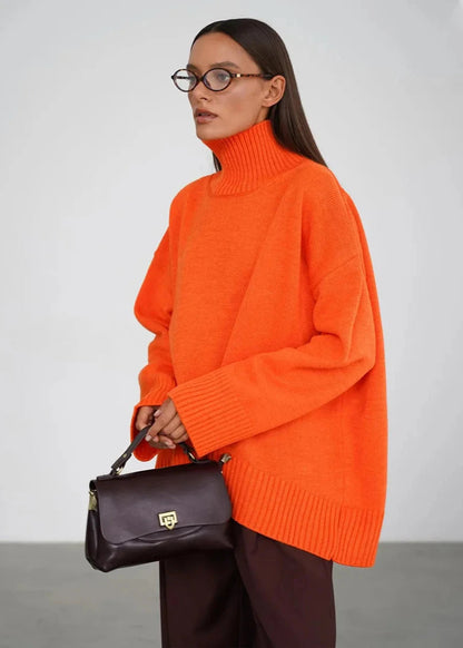 Oversized Knit Sweater Soft Fabric Turtleneck