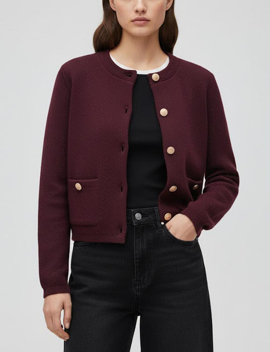Fall Solid Color Crew Neck Knit Cardigan
