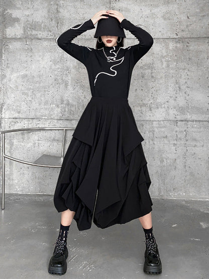 Fashion Irregularity Wide Leg Solid Color Elastic Waist Cropped Pants