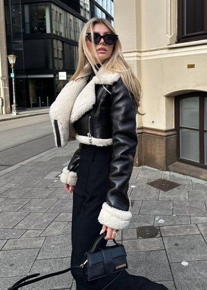 Double Sided Leather Jacket With Sherpa Trim