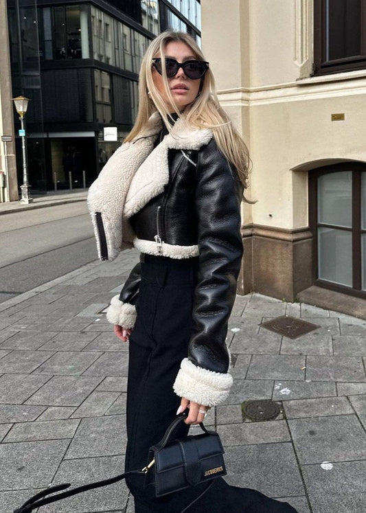 Double Sided Leather Jacket With Sherpa Trim
