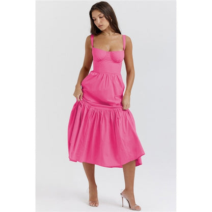 High Waisted A-Line Floral Printed Condole Belt Cake Dress