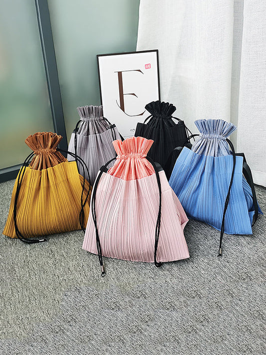 Contrast Color Drawstring Pleated Bags Accessories