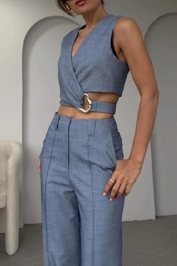 Fashion Crossover Vest \u0026 Pants Two-piece Set