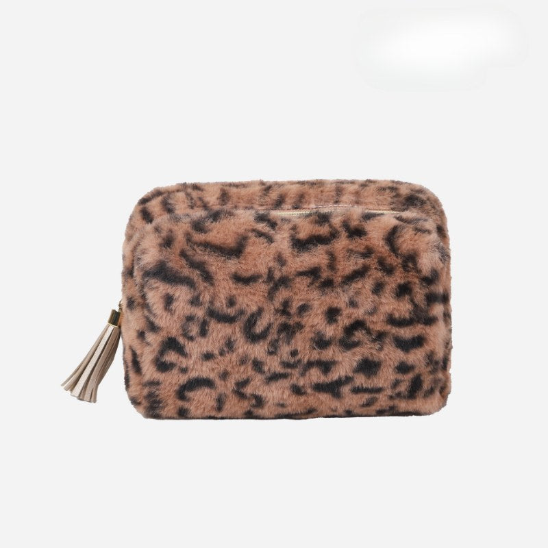 Leopard Print Plushed Large Capacity Makeup Bag