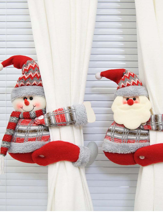 2pcs Cartoon Snowman Santa Christmas Curtain Tiebacks