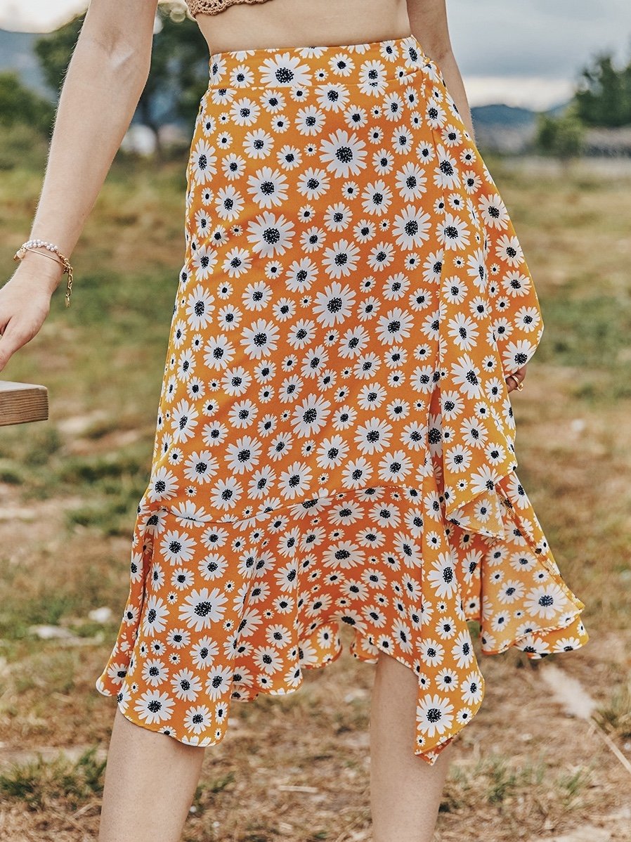 Summer Small Daisy Slim A-Line Skirt Printed Trend Skirt