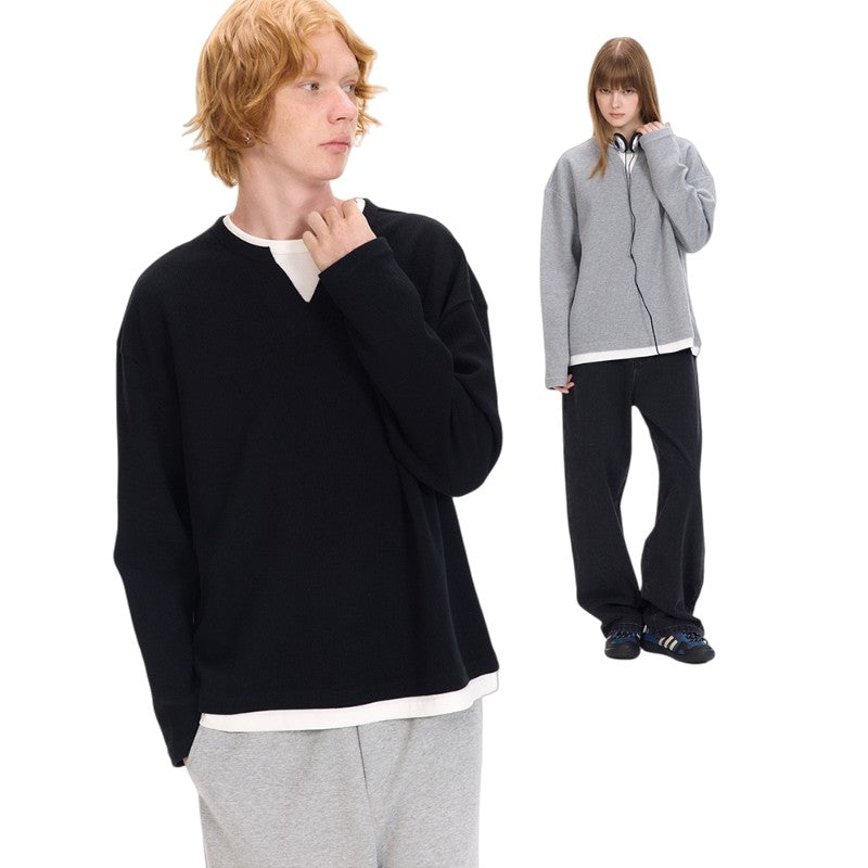 Solid Color Cotton Long Sleeve Two Piece T Shirt