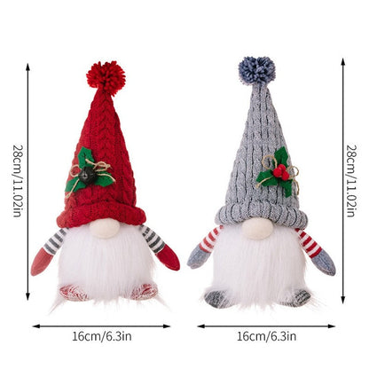 Knitted Pointed Hat With Light Elderly Figurine DÃ©cor