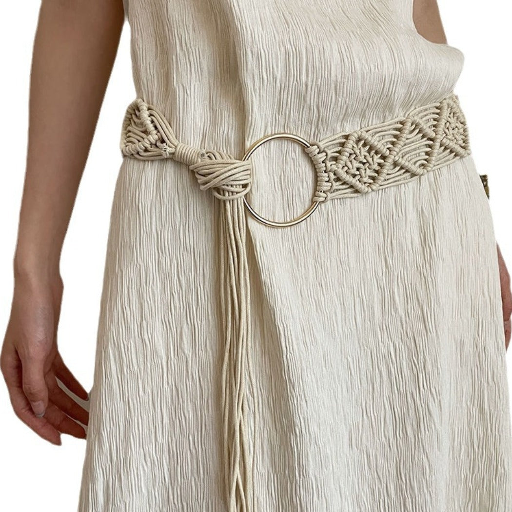 Beco - Beige Boho Braided Belt – Chic &amp; Adjustable