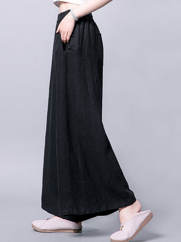 Ramie Cotton High-Waist Plus Size Loose Wide-Leg Casual Pants