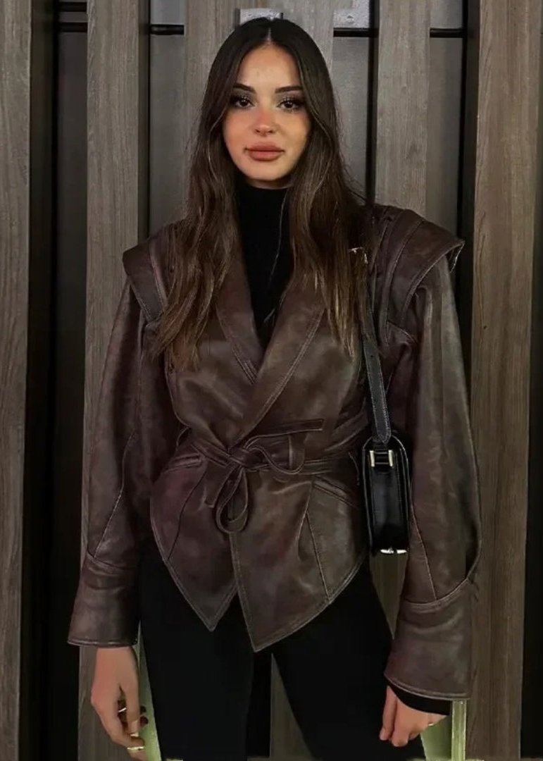 Leather Wrap Jacket with Lace Up Shoulders