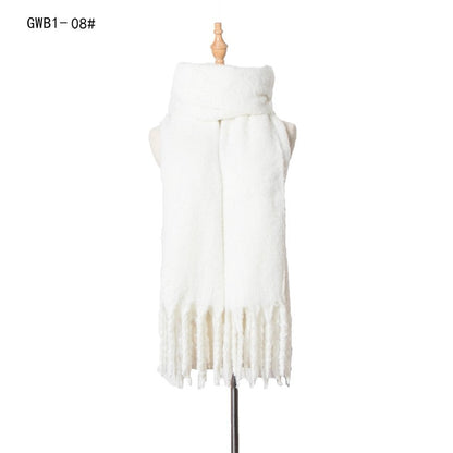 Winter Tassel Thickened Solid Color Scarf Shawl