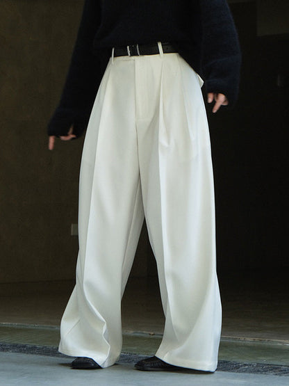 Urban Loose Wide Leg Pleated Solid Color Pants