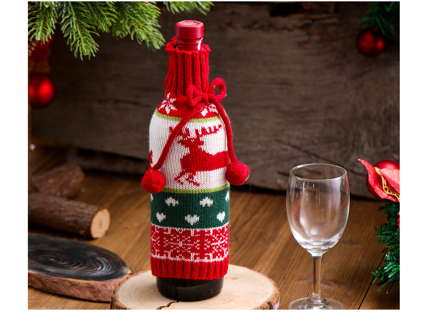 Fur Ball Bow Wine Bottle Set Elk Elder Snowman Knitted Wine Set Decoration Gift Decoration