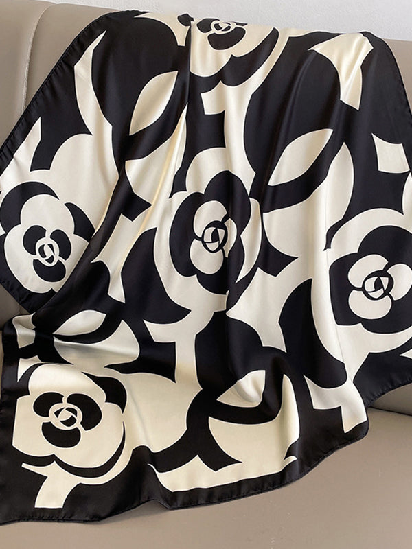 Square Contrast Color Floral Printed Scarfs&Hats