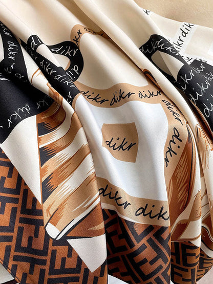 Vintage Letter Printed Square Shawl Scarf