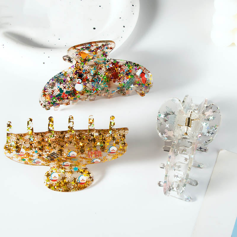 Festive Glitter Christmas Acrylic Hair Claw