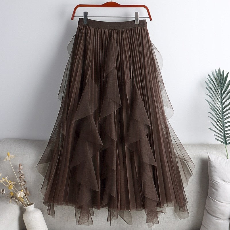 Irregular Slim A-Line Mesh Skirt