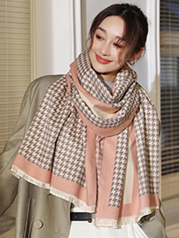 Urban Vintage Imitated Cashmere Houndstooth Shawl Scarf