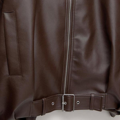 Loose Drop Shoulder Leather Jacket