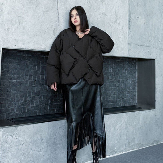 Asymmetrical V-Neck Cotton Jacket