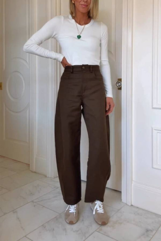 Dark brown straight wide-leg pants