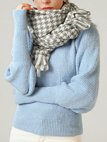 Fringed Houndstooth Keep Warm Shawl&Scarf