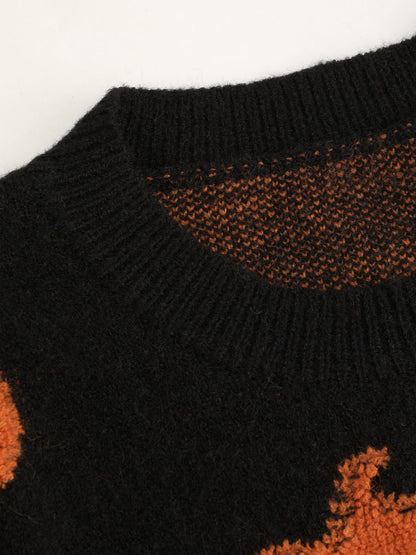 Crosa - Colorblock Pumpkin Jacquard Knit Halloween Sweater