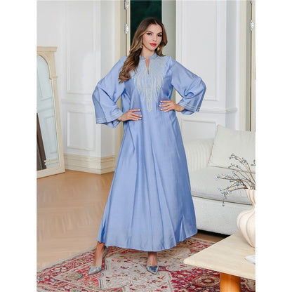 Embroidered Loose Long Sleeve Muslim Abaya Dress