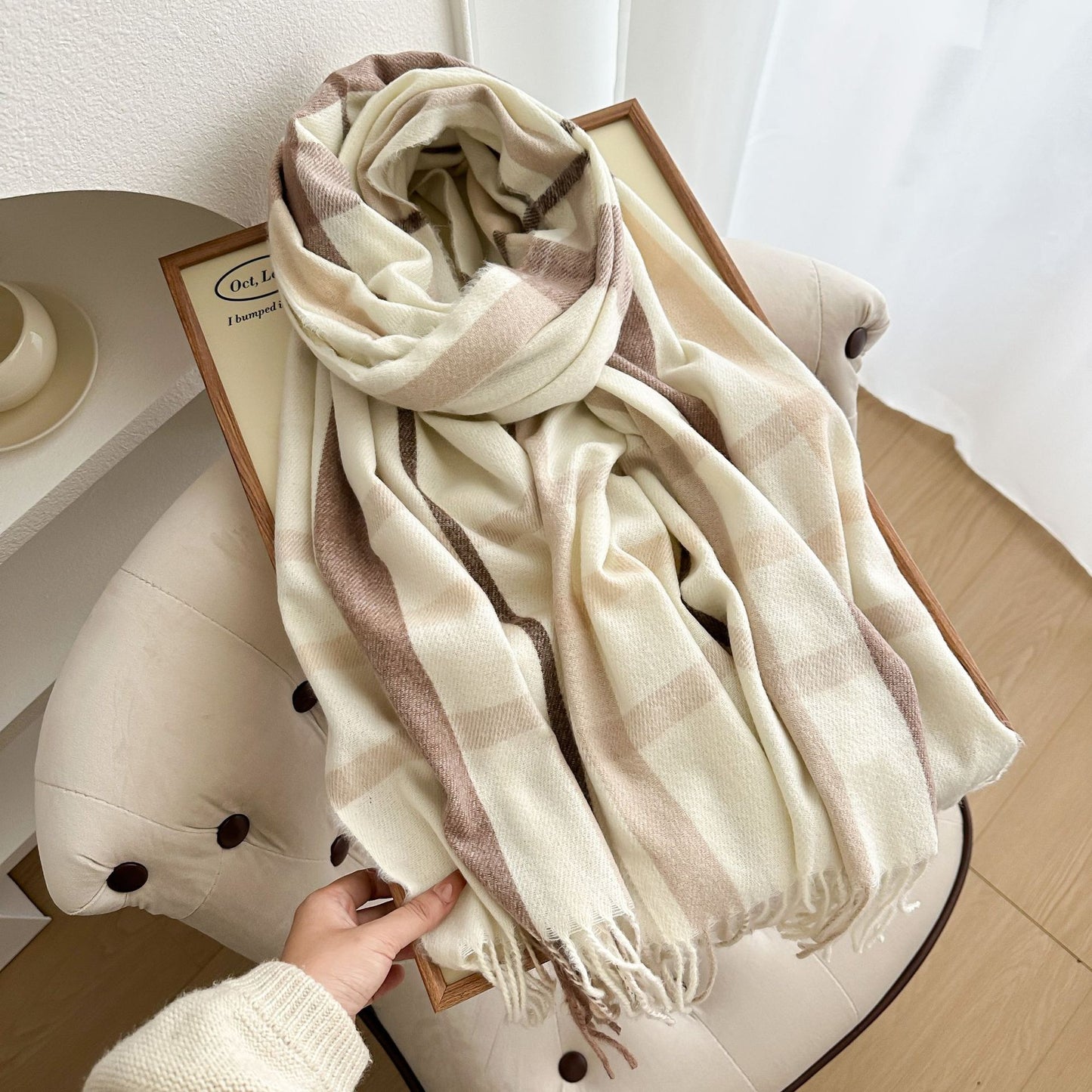 Scarvii - Reversible Color-Block Plaid Scarf with Fringe