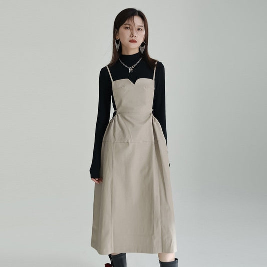 Cotton Polyester Sleeveless Dress Tied Waist Lace Collar
