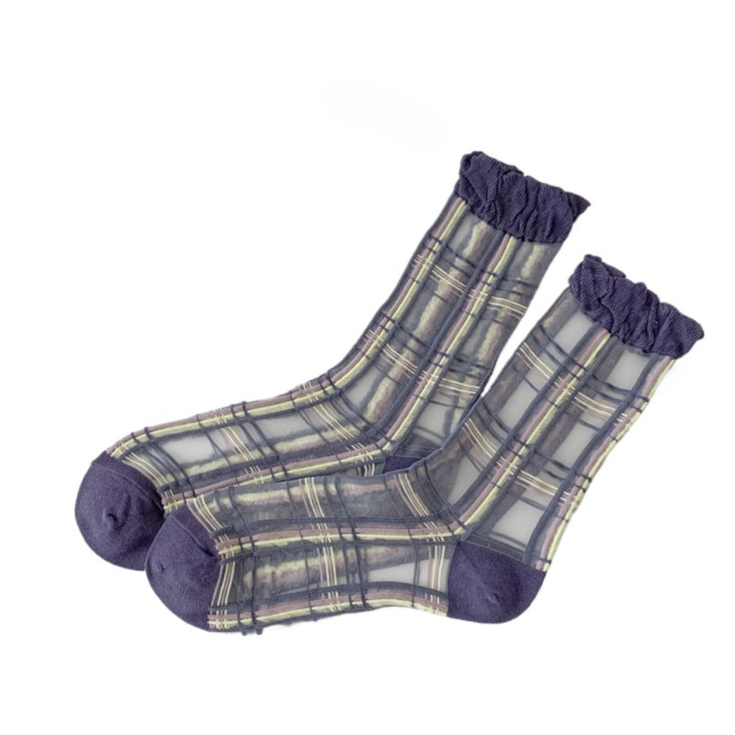 Rufia - Vintage Sheer Quarter Socks With Floral Or Plaid