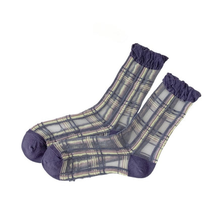 Rufia - Vintage Sheer Quarter Socks With Floral Or Plaid