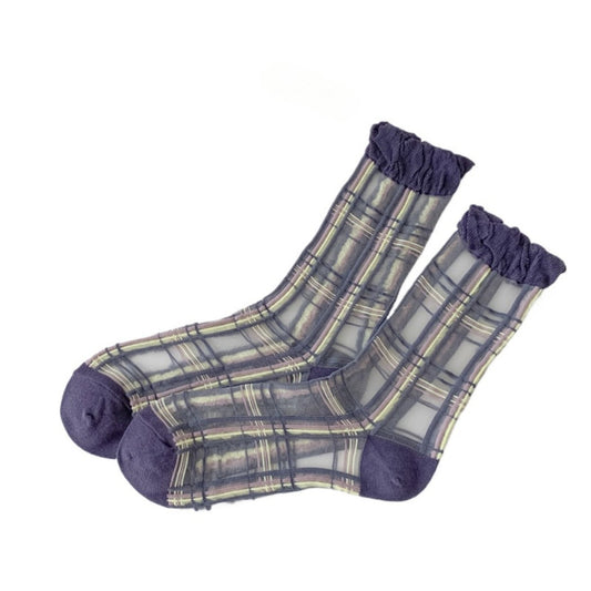 Rufia - Vintage Sheer Quarter Socks With Floral Or Plaid