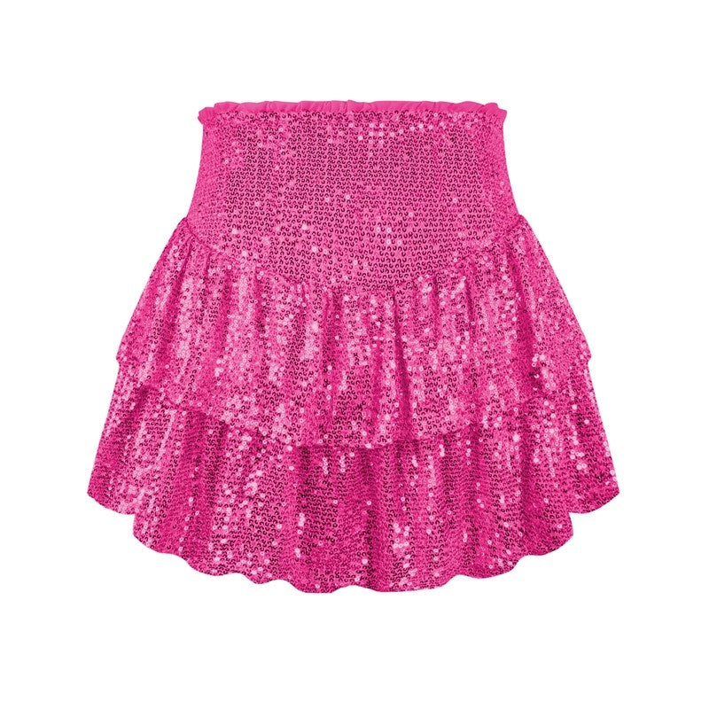 Sequin Mini Skirt- Solid Color Pleated A-Line Skirt