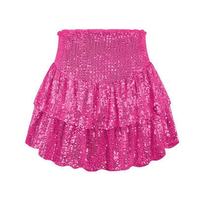 Sequin Mini Skirt- Solid Color Pleated A-Line Skirt
