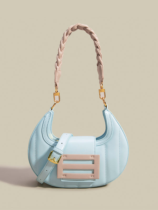 Color-Block Weave Zipper Saddle Bag