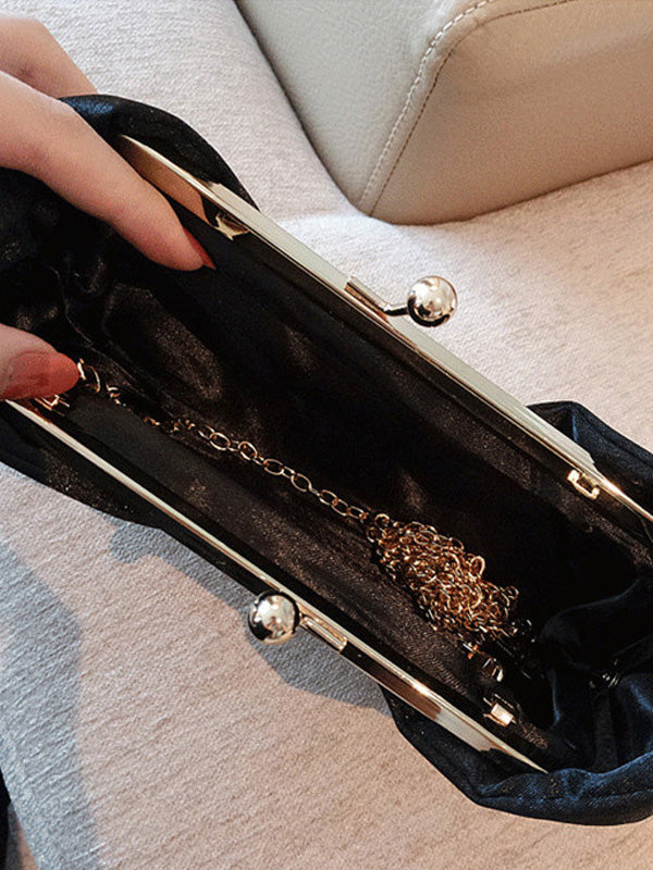 Chains Contrast Color Pleated Split-Joint Evening Bags&Clutches